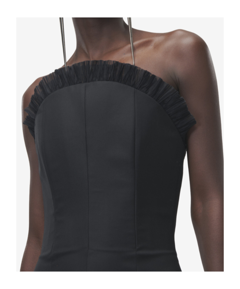 Alexander Mcqueen Strapless Ruffled Tulle-trimmed Wool Dress In Black