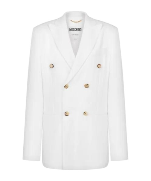 Moschino Double-breasted Linen Jacket In White