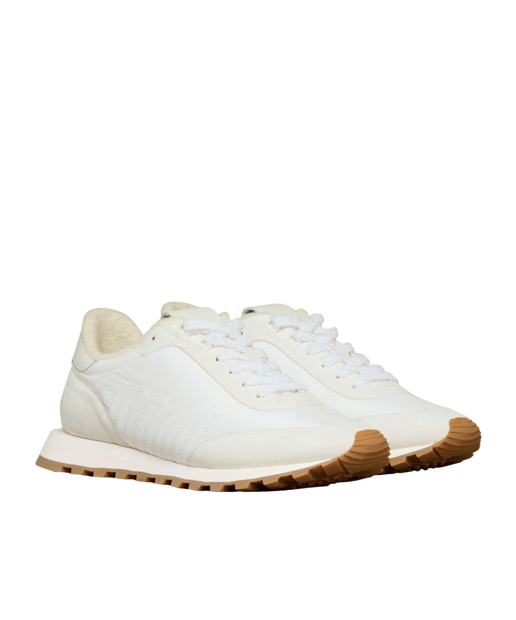 Ami Alexandre Mattiussi Low-top Sneakers With Nylon And Leather Accents In White