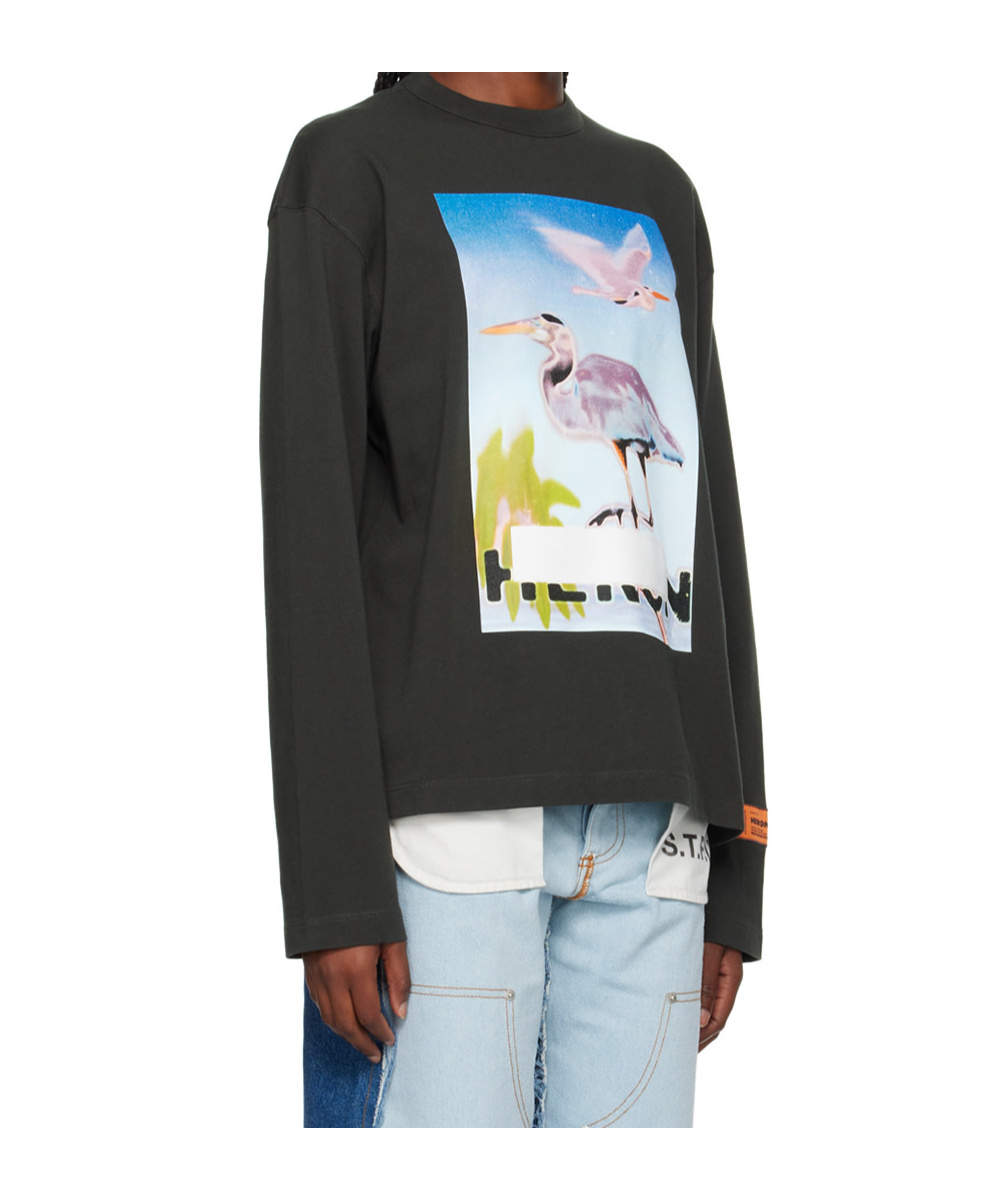 Heron Preston Womens Black Purple Censored Graphic-print Long-sleeved Cotton T-shirt In Black