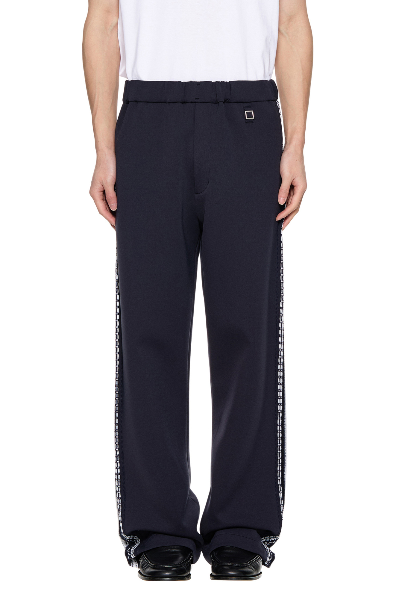 Wooyoungmi Navy Knit Detail Track Pants In Navy Blue