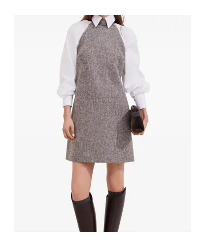 Brunello Cucinelli Halter-neck Herringbone Tweed Dress In Gray