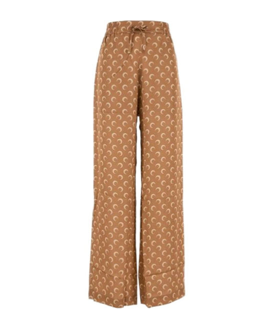 Marine Serre Wide-leg Trousers With Elastic Waistband In Dark Camel