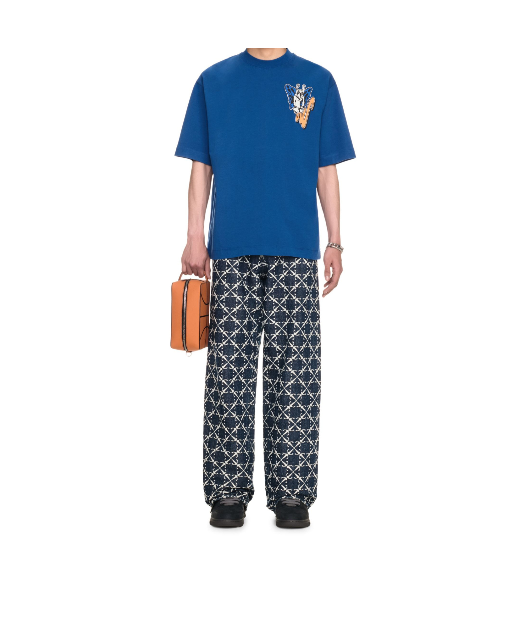 Off-white Man T-shirt Blue Size S Cotton In Blue