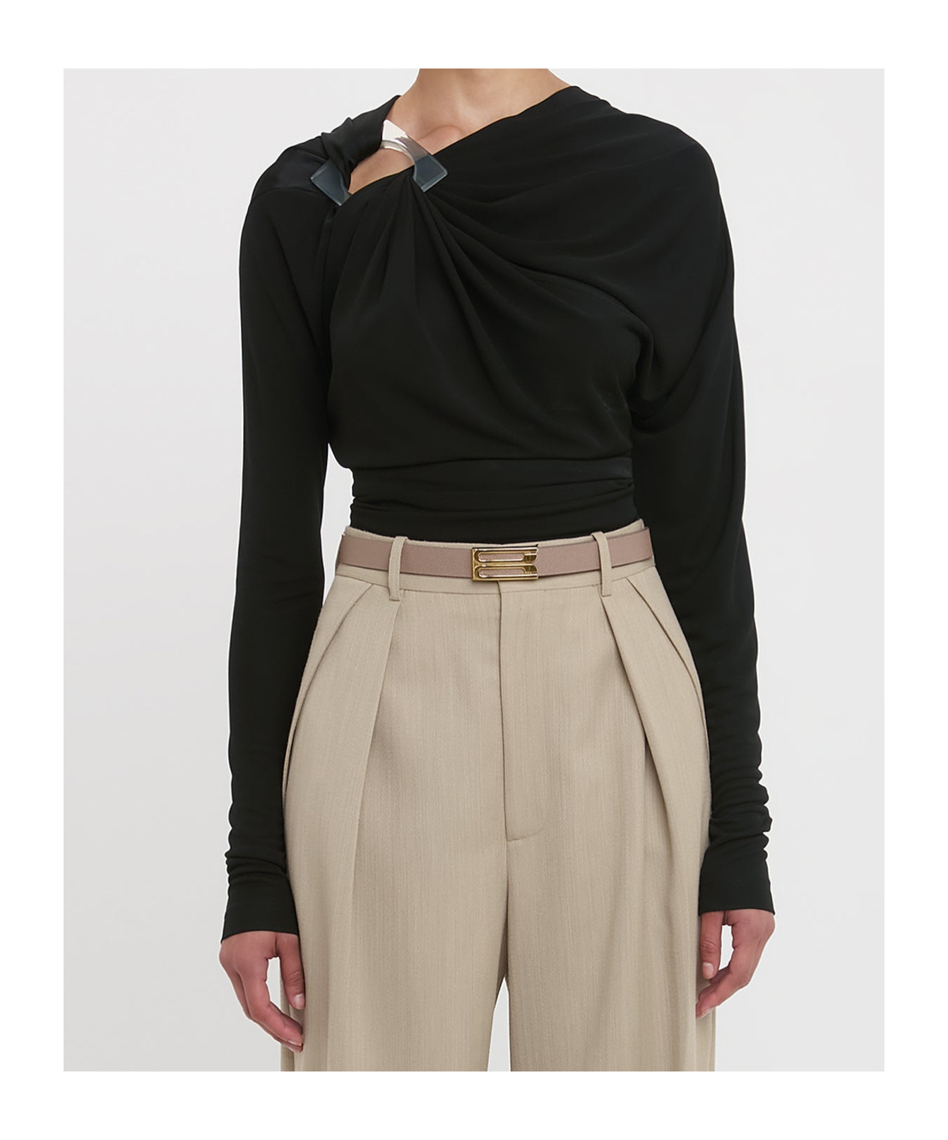 Victoria Beckham Long-sleeved Draped Knitted Top In Black