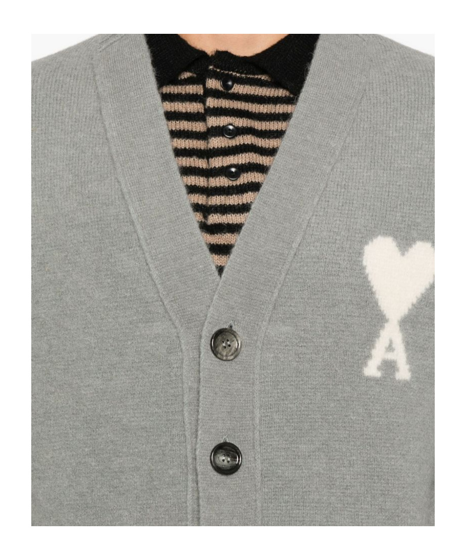 Ami Alexandre Mattiussi Ami Paris Ami Paris De Coeur Wool Cardigan In Gray
