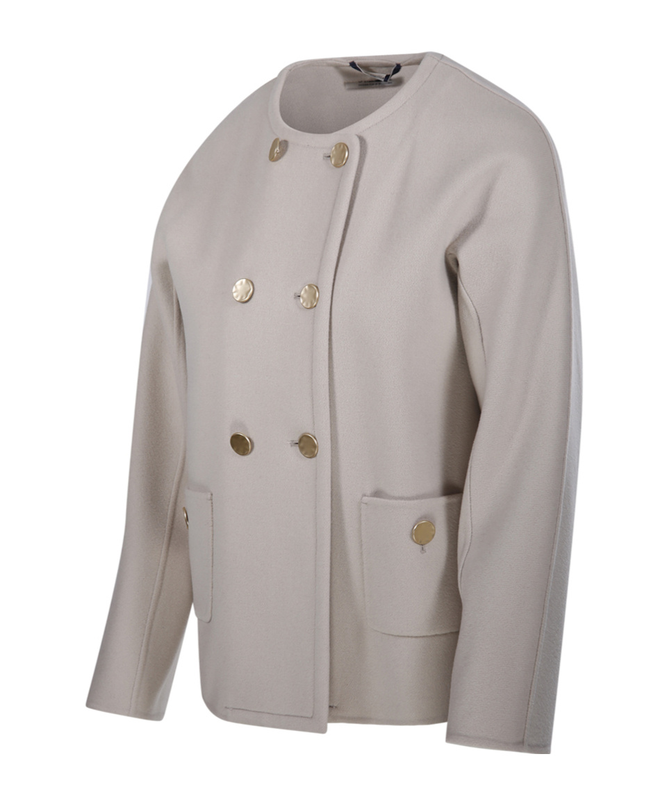 Shop Max Mara 's Double-breasted Crewneck Coat In Gray