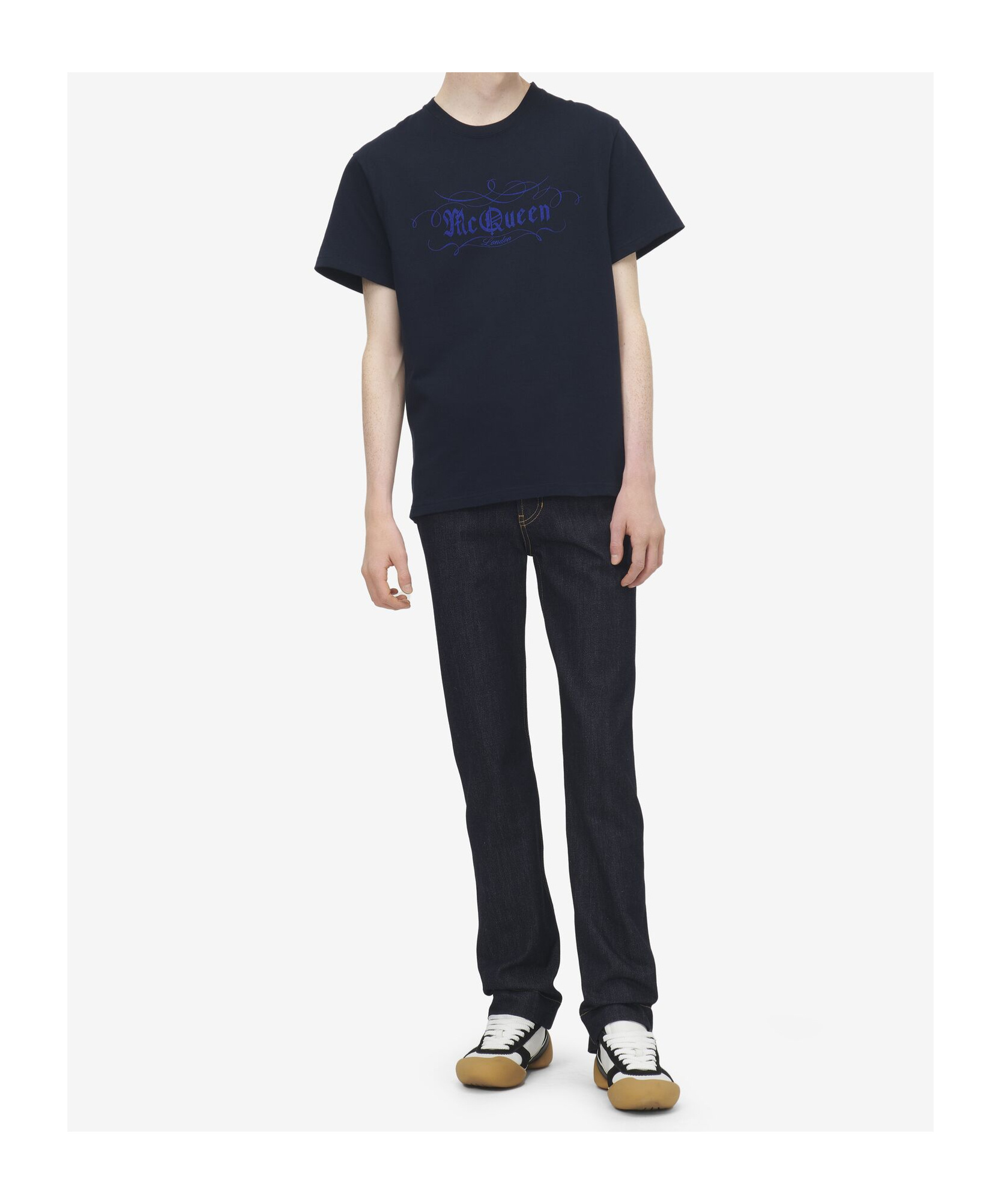 Alexander Mcqueen Men's Mcqueen Script Print T-shirt In Blue In Blue