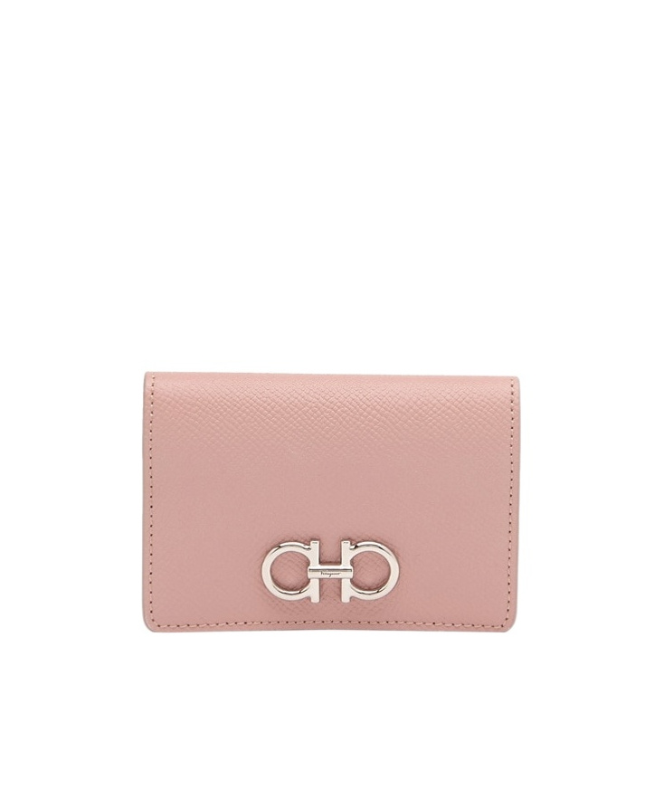 Ferragamo French Bi-fold Wallet In Grained Leather In Pink