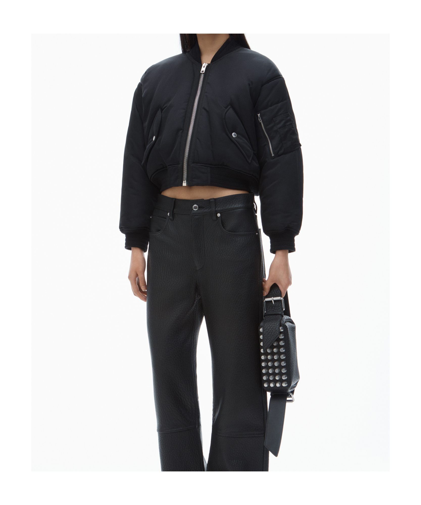 Alexander Wang Bomber Jacket Nylon Ribbed Cuffs In Black