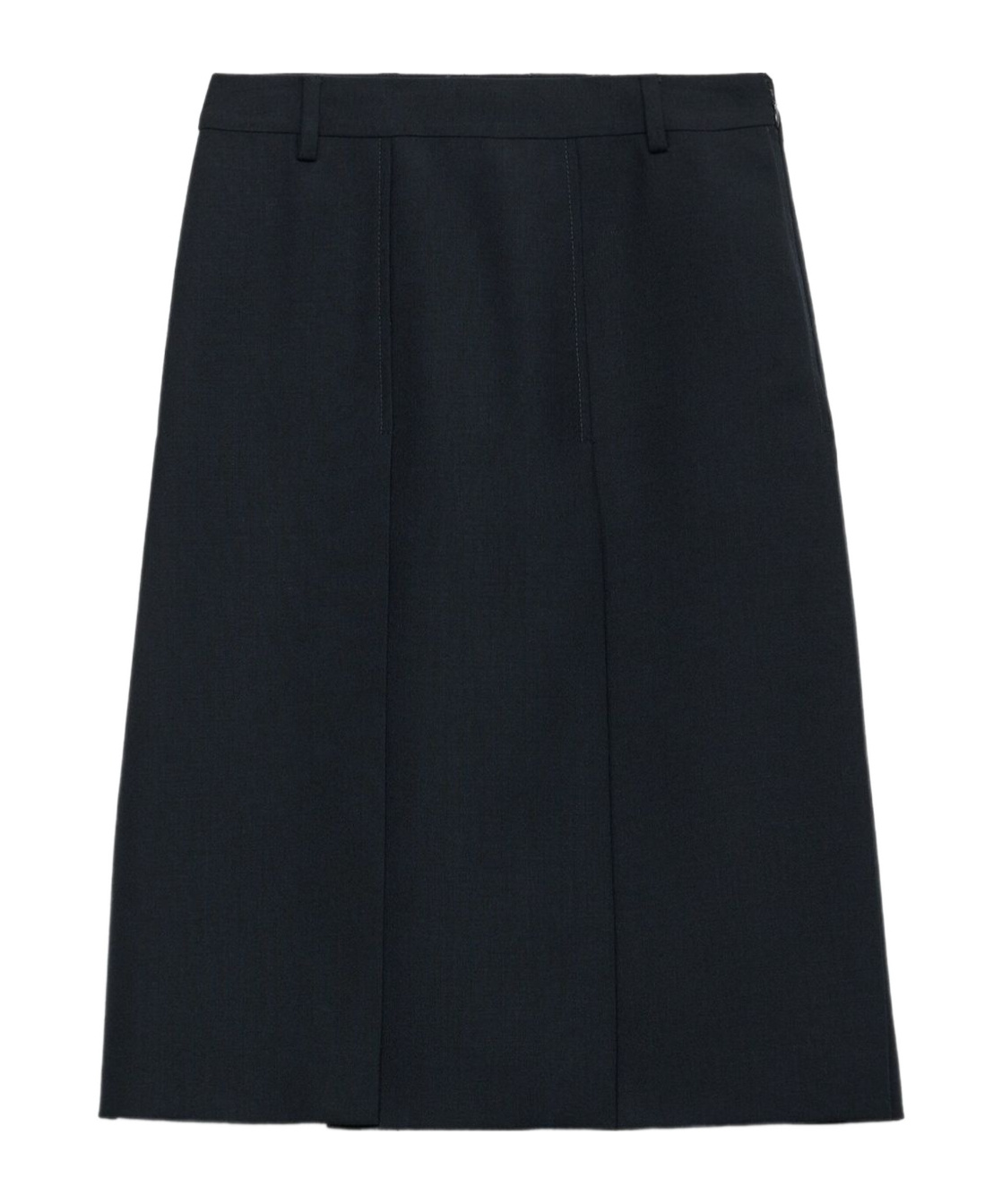 Prada Midi Skirt With Side Slit And Pleats In Blue