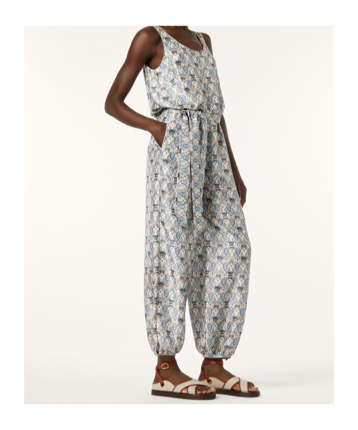 Loro Piana Nadia Belted Printed Silk-satin Jumpsuit In Multi