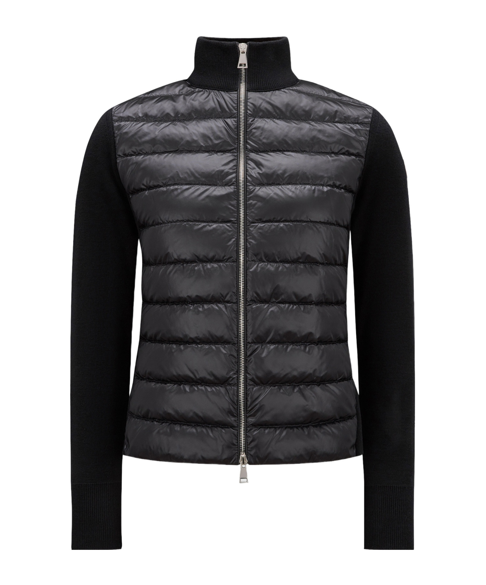 Moncler Padded Wool Zipper Cardigan In Black