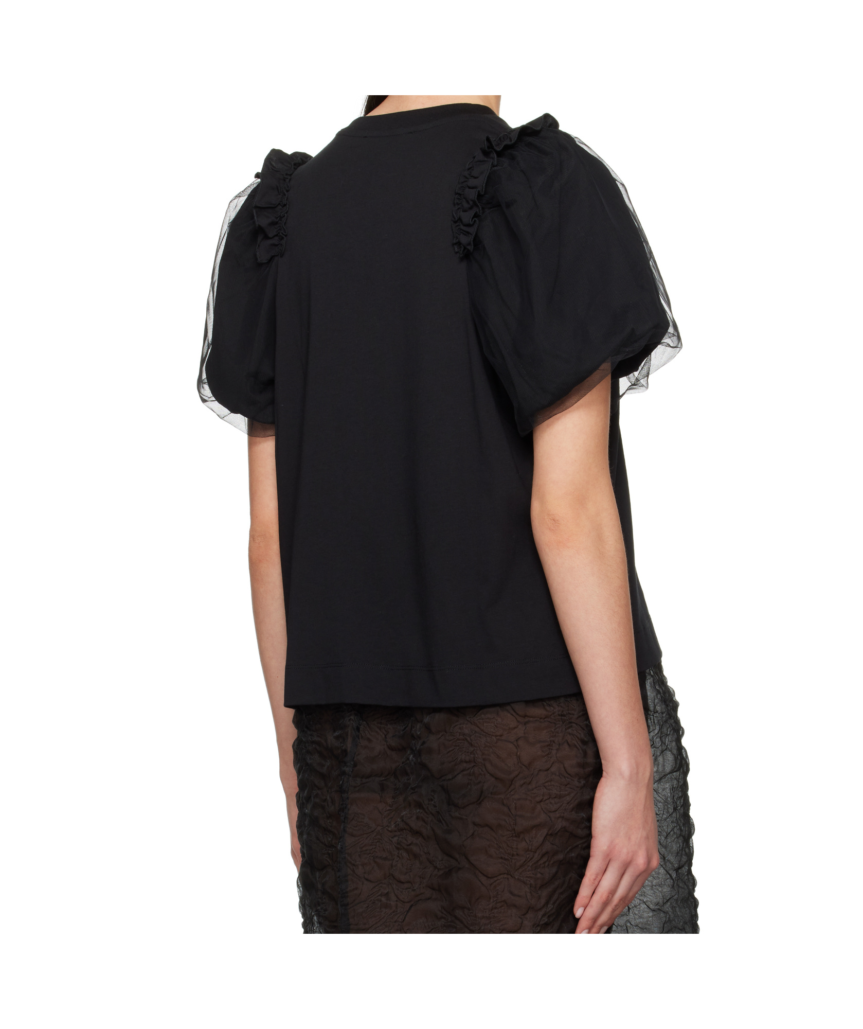 Simone Rocha Black Tulle Overlay Puff Sleeve Frill T-shirt In Black