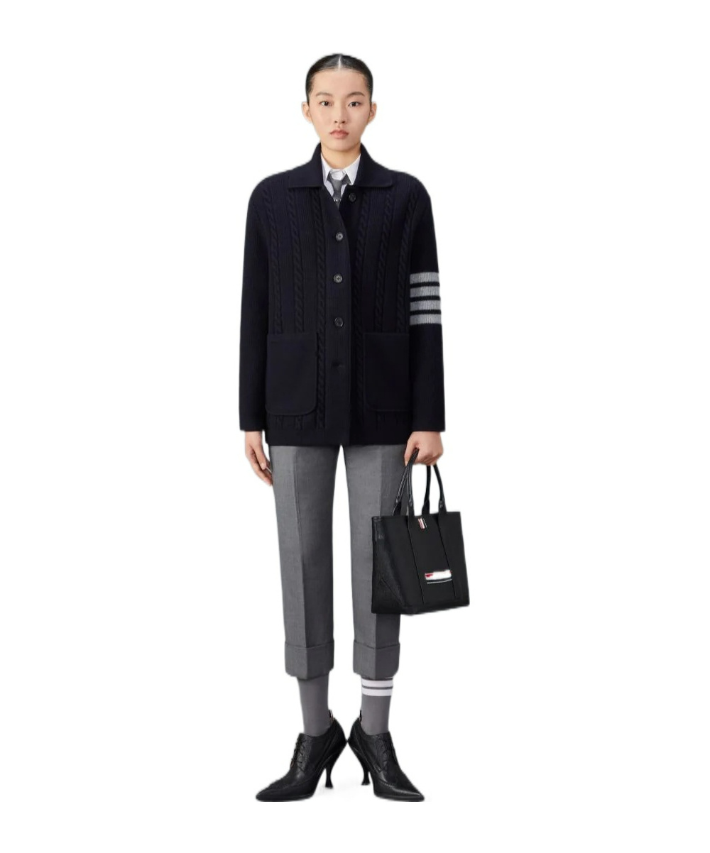 Thom Browne '4-bar Heavy Knit Cardigan In Black