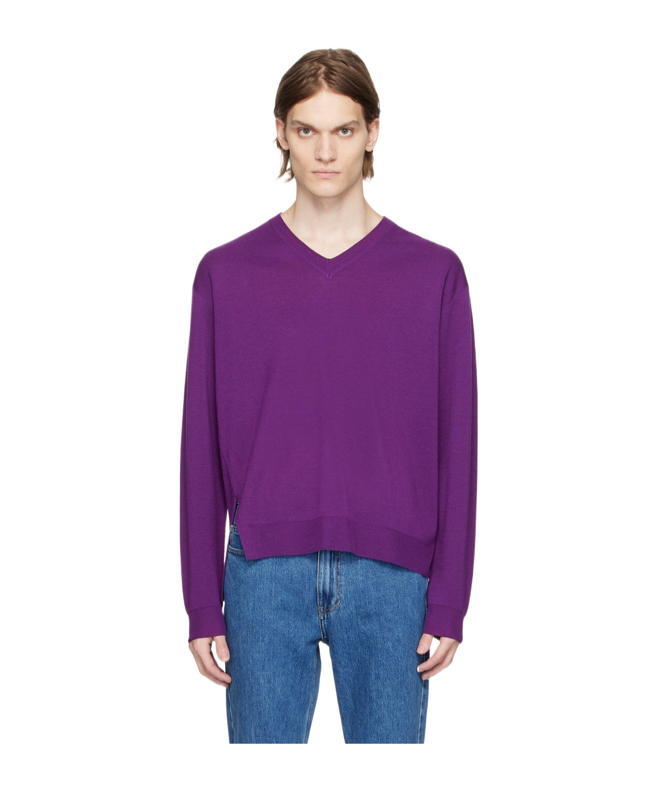 Shop Wooyoungmi V-neck Long-sleeved Sweater In Purple