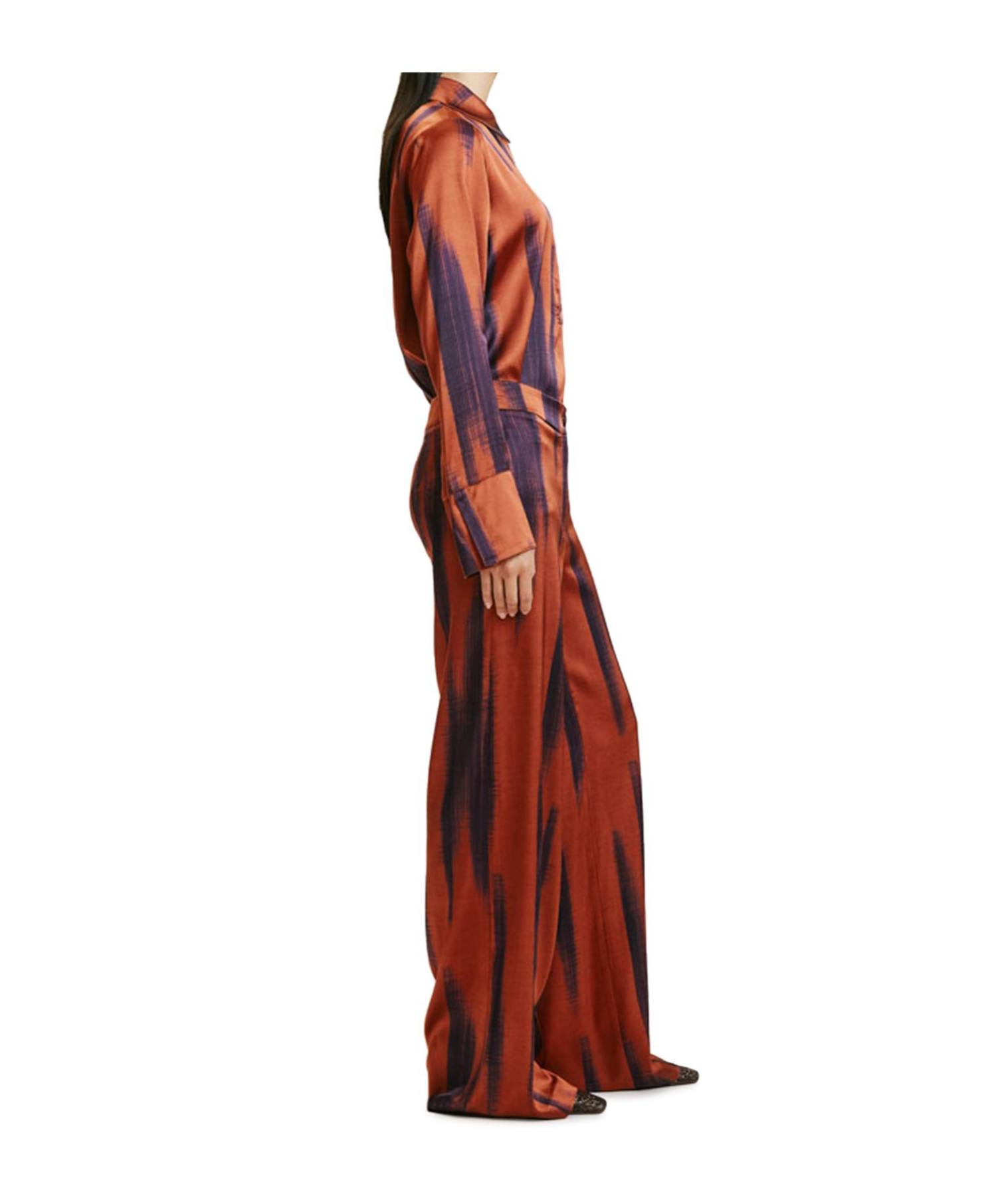 Momoní Misaki Pants In Printed Stretch Satin In Rust/ink Color