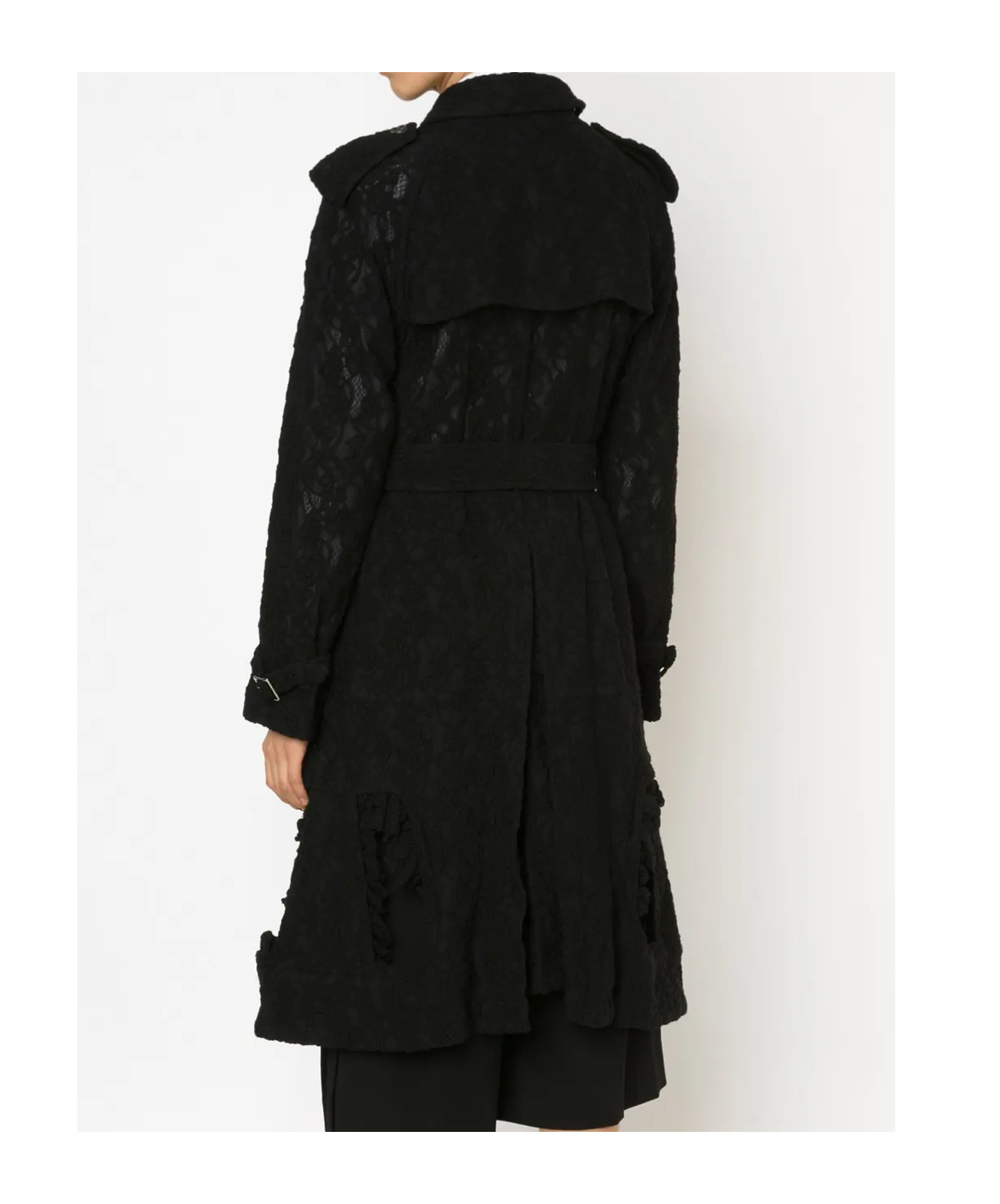 Comme Des Garçons Lace Trench Coat In Black