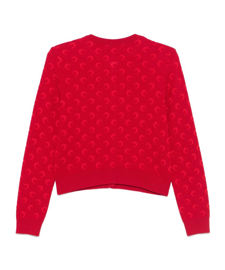 Marine Serre Red Moon Jacquard Knit Fitted Cardigan In Red