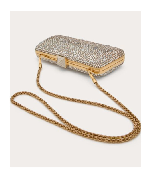 Valentino Carry Secrets Rhinestone-embellished Clutch Bag In Beige/crystal