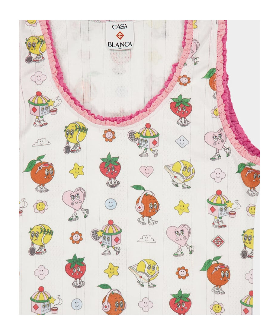 Casablanca Lotus Leaf Pattern Cartoon Printed Vest In White