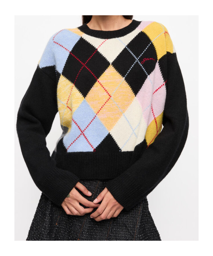 Shop Ganni Multicolour Harlequin Jumper In Black