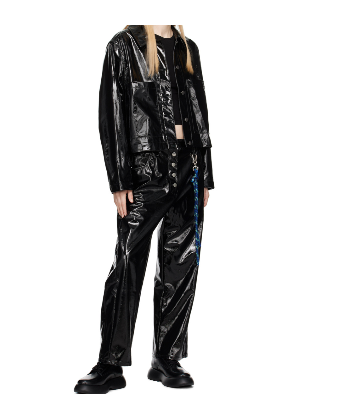 Song For The Mute Black Cropped Faux-leather Jacket In Multi
