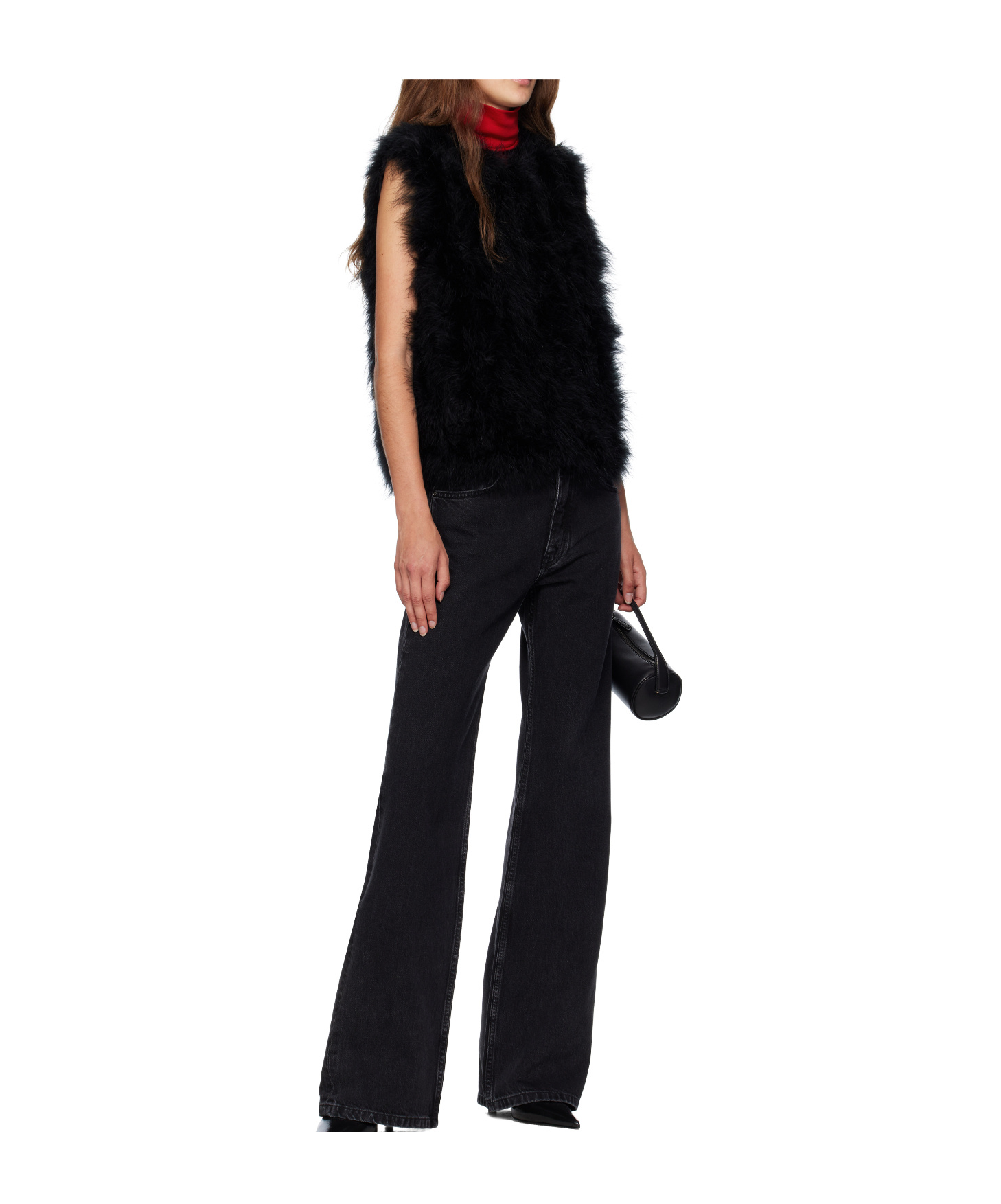 Yves Salomon Sleeveless Feather Silk Coat In Black