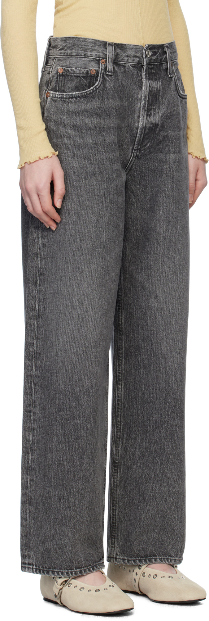 Agolde Low-rise Denim Trousers In Gray