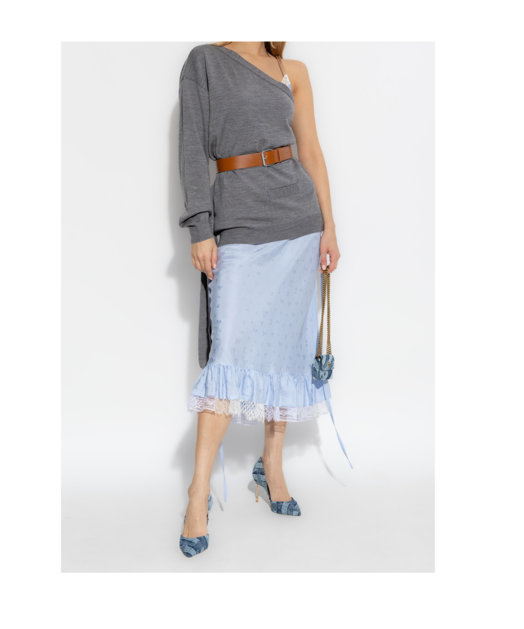 Moschino One-shoulder Wool Cardigan Tailored Twist In Gray