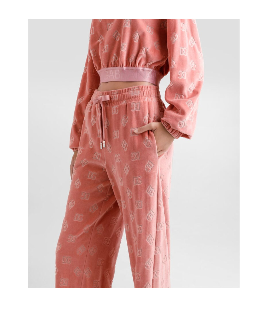 Dolce & Gabbana Chenille Jogging Pants With Jacquard Dg Logo In Pink