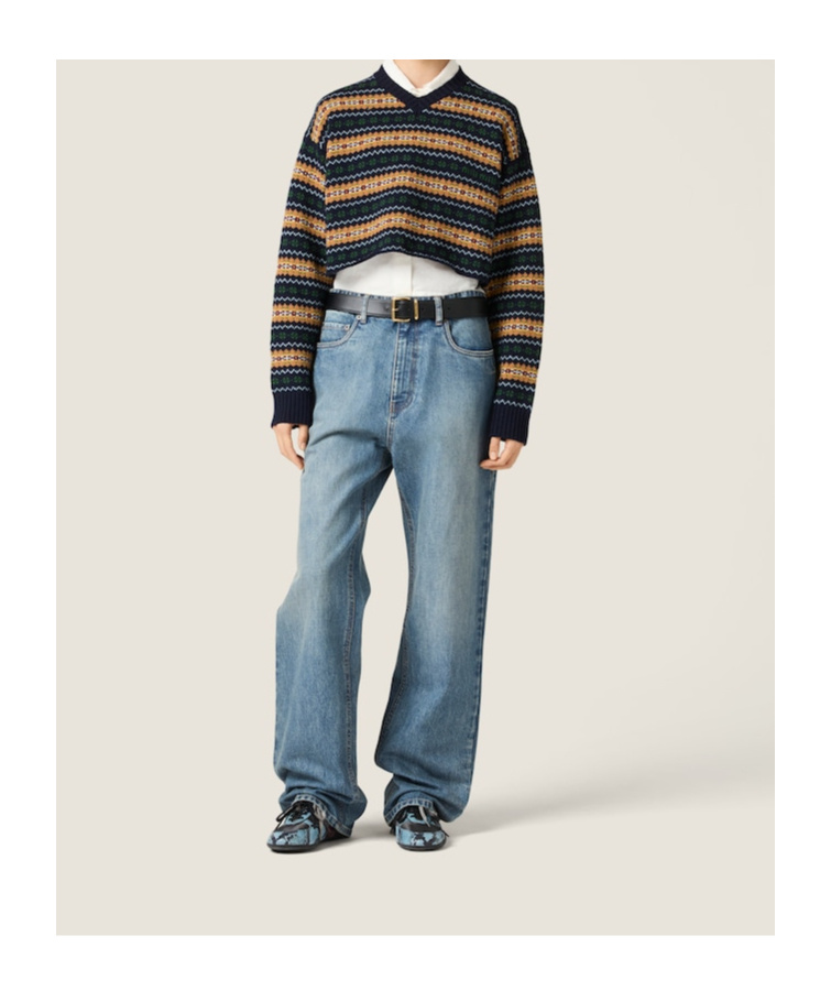 Miu Miu Wool V-neck Sweater In Blue