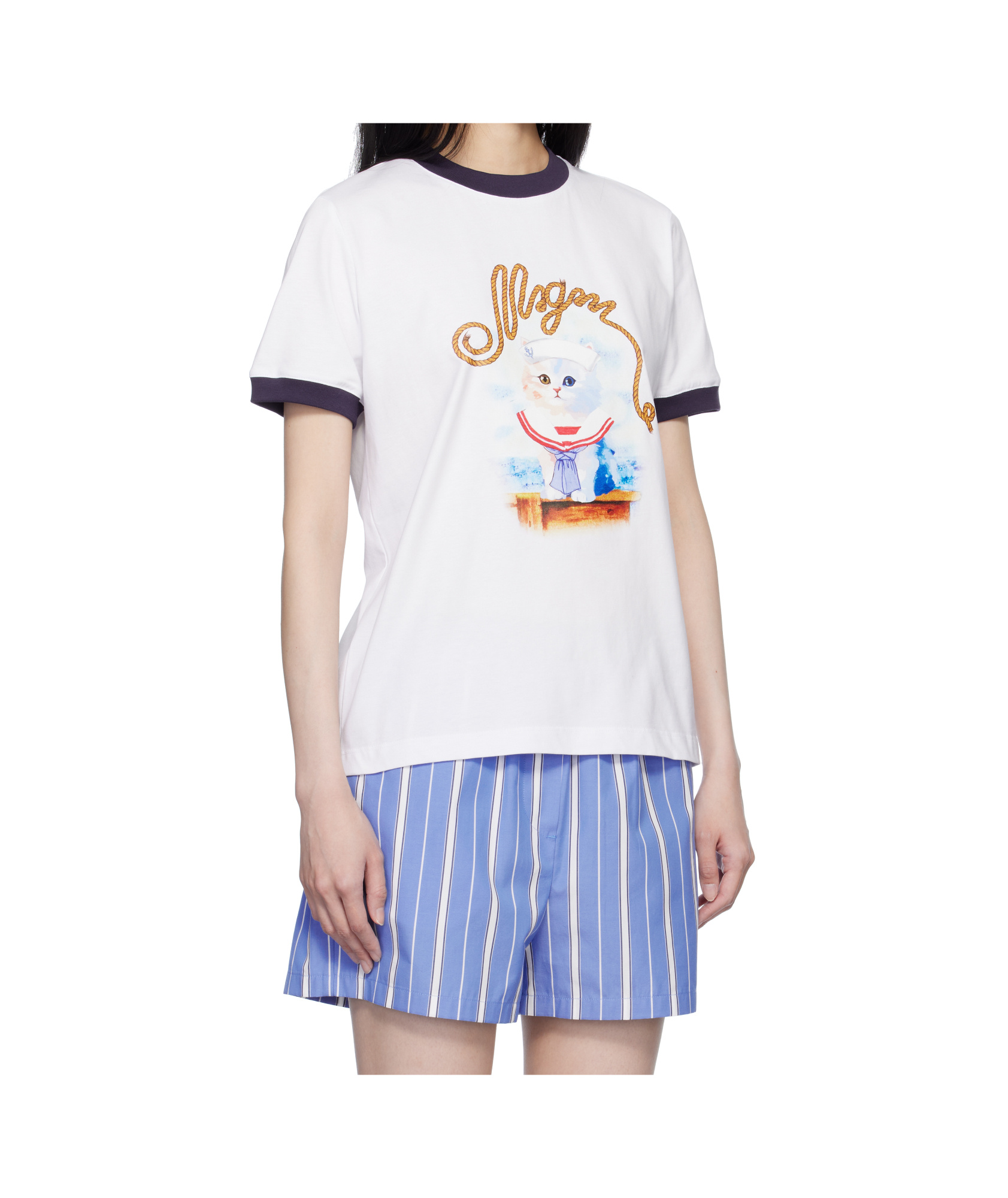 Msgm White Crewneck T-shirt With Logo Print On The Front In White