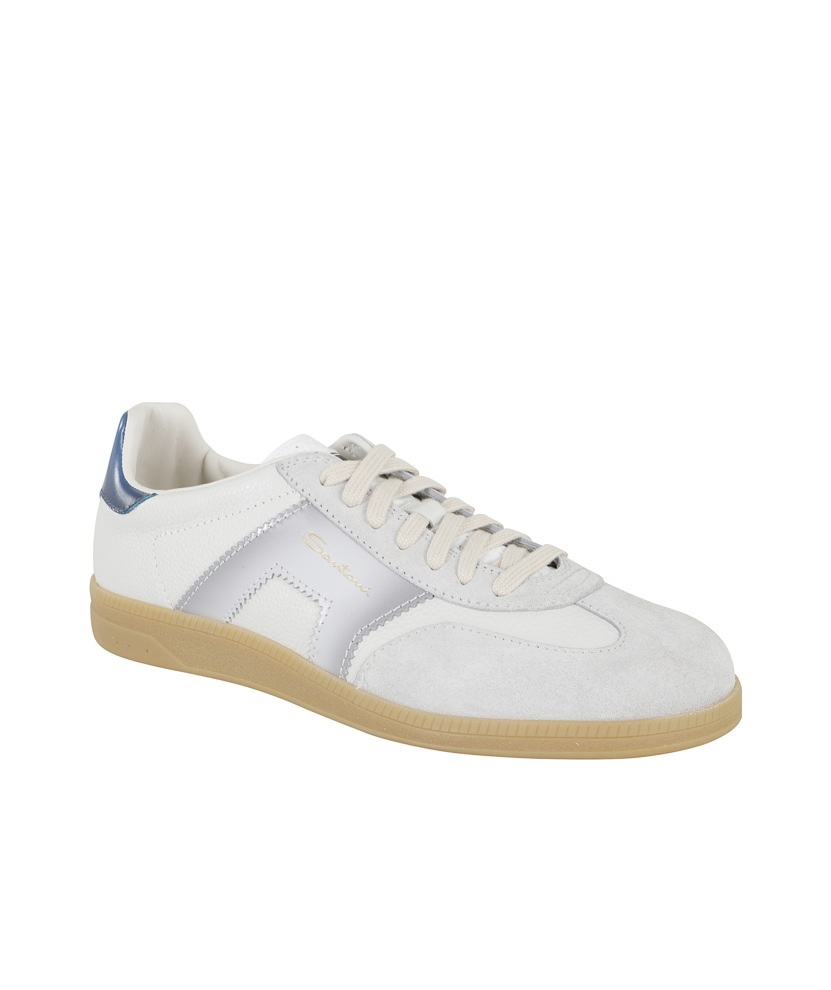 Santoni Dbs Leather And Suede Sneakers In White