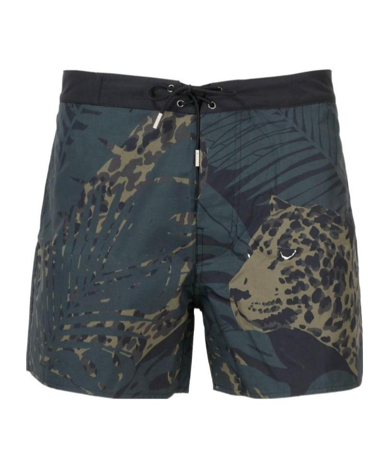 Saint Laurent Jaguar-print Swim Shorts In Black