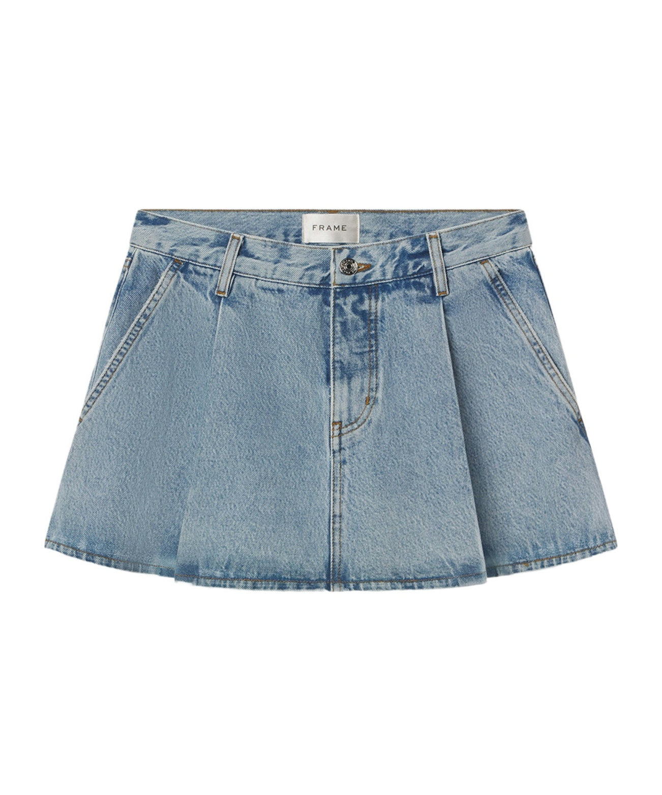 Frame Low Rise Denim Skirt In Blue