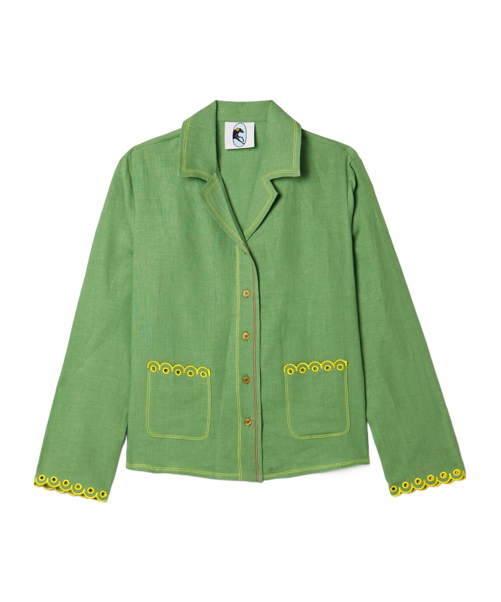 Sleeper Embroidered Linen Pajama Shirt In Green