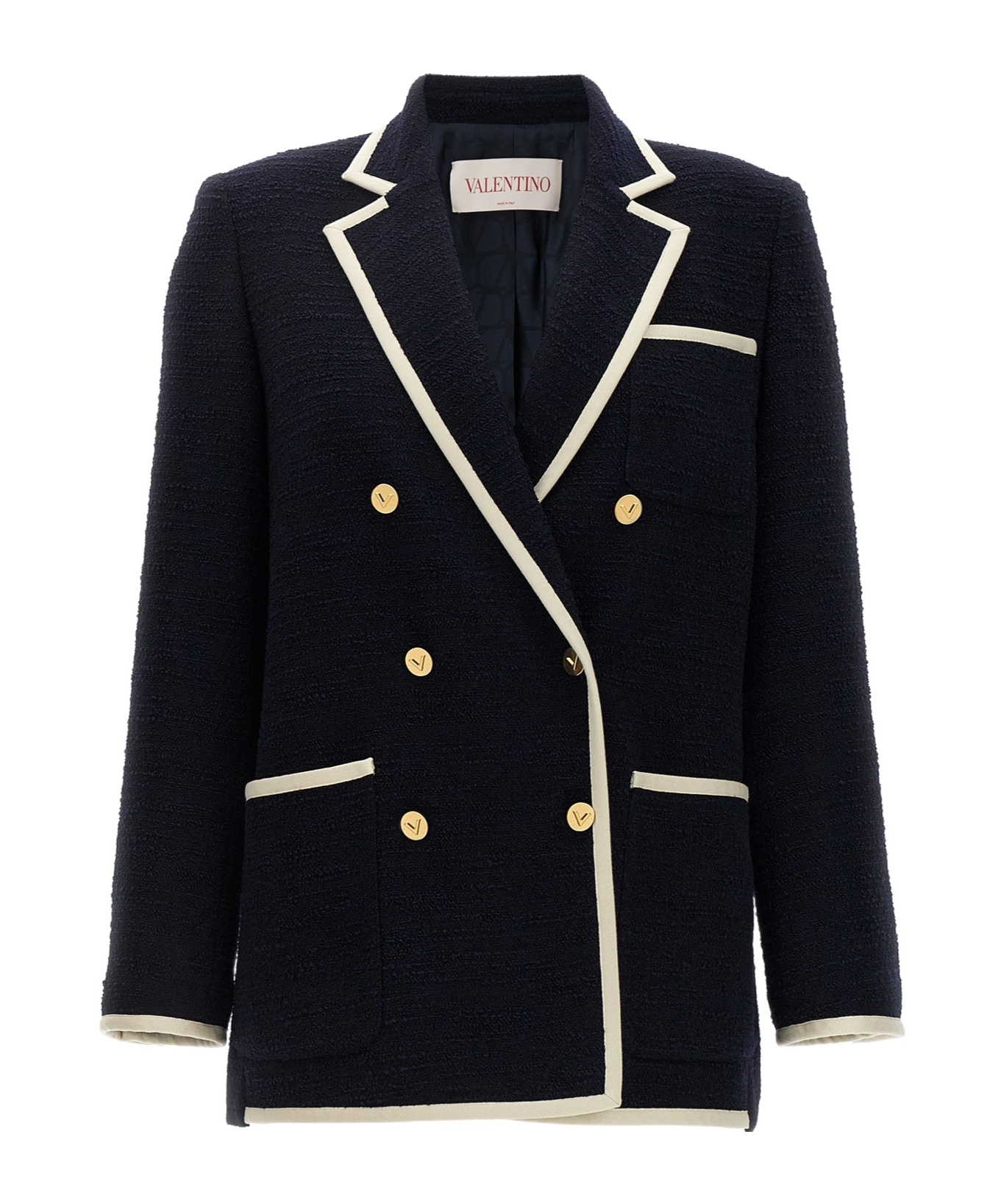 Shop Valentino Light Wool Tweed Blazer In Blue