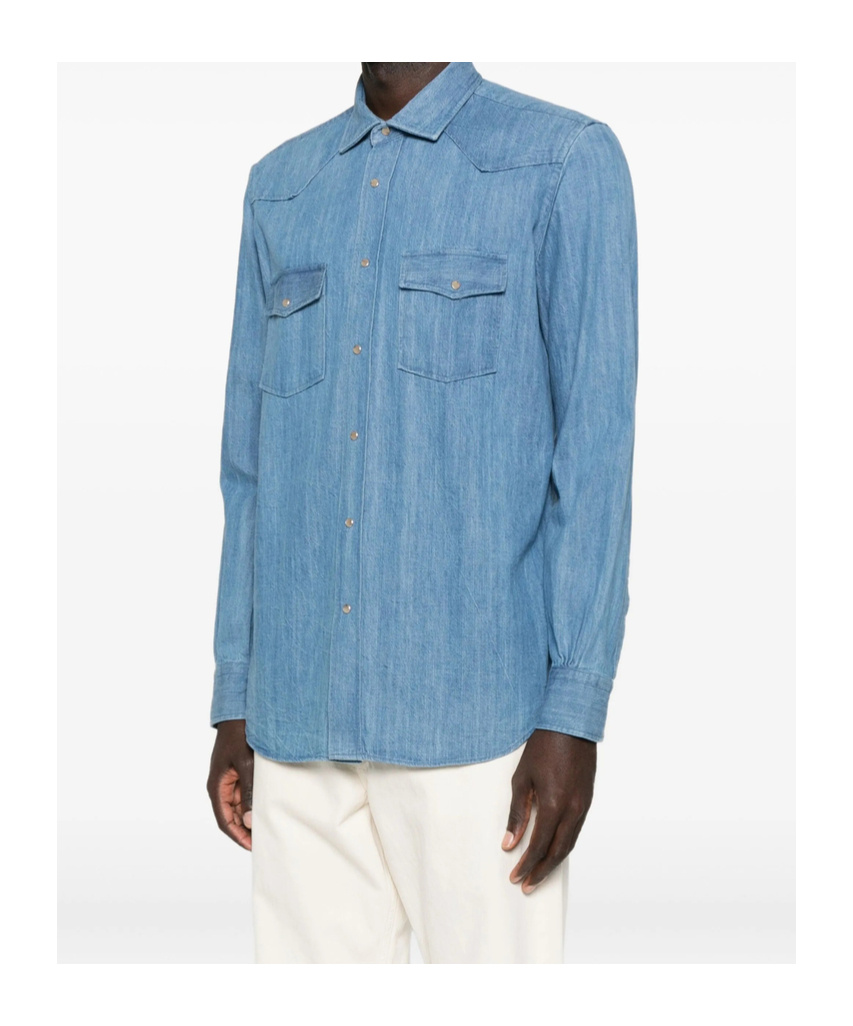 Mazzarelli Button-down Long-sleeved Shirt In Blue