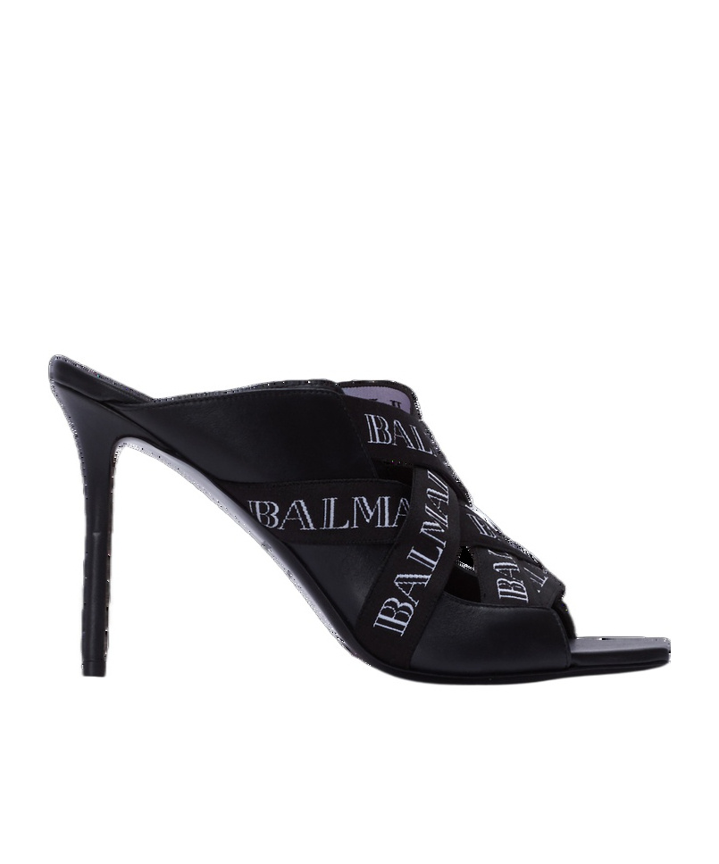 Balmain Square-headed High-heeled Sandals In Black
