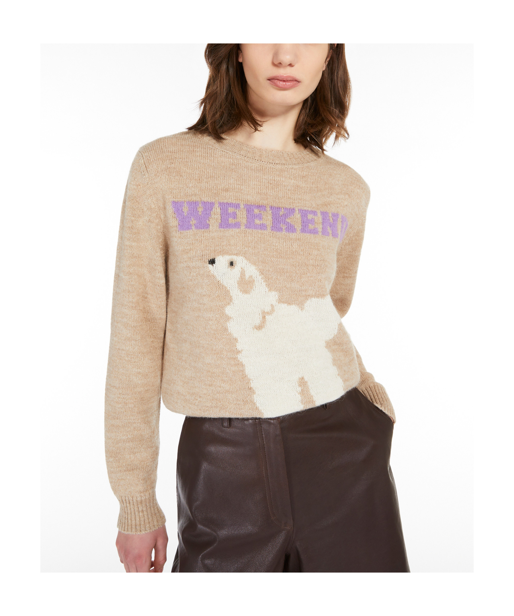 Weekend Max Mara Alpaca And Wool Decal Sweater In Nude