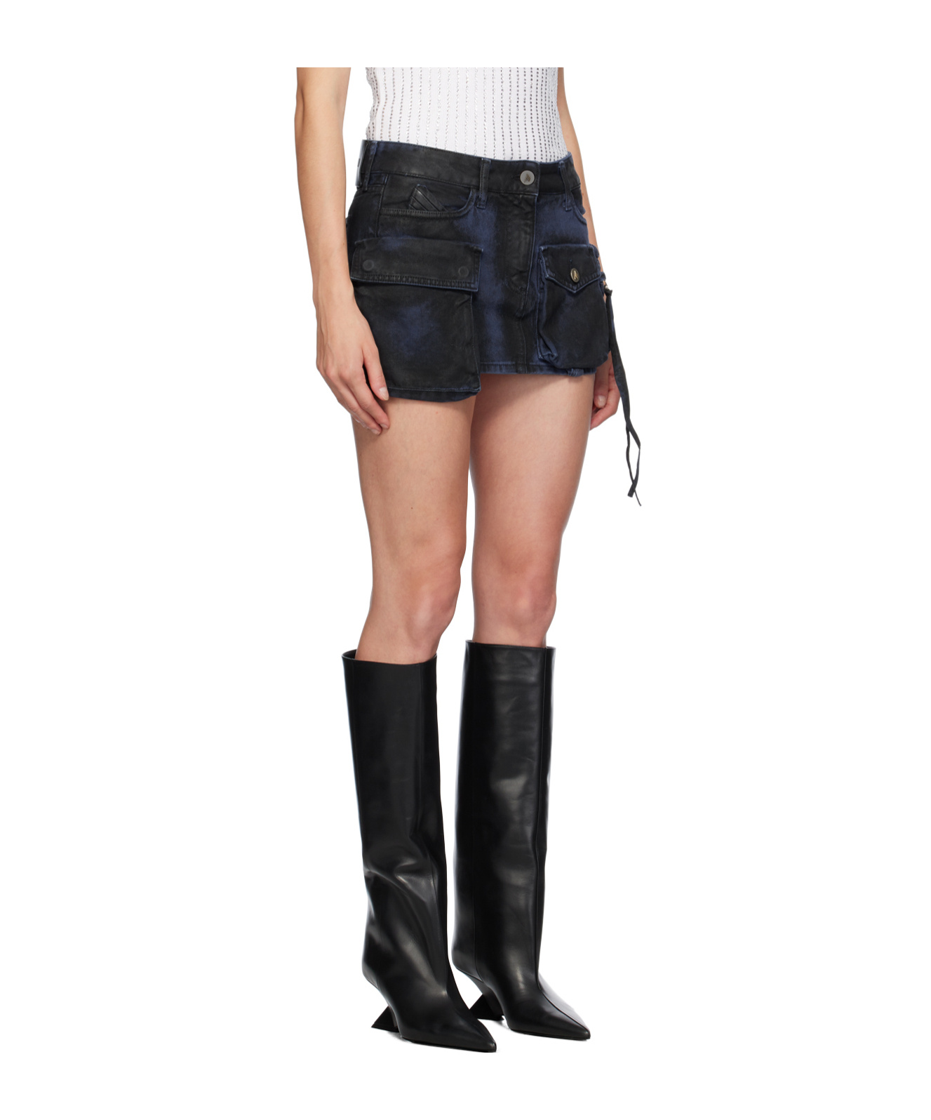 Attico Ssense Exclusive Navy & Black Fay Denim Miniskirt In Black