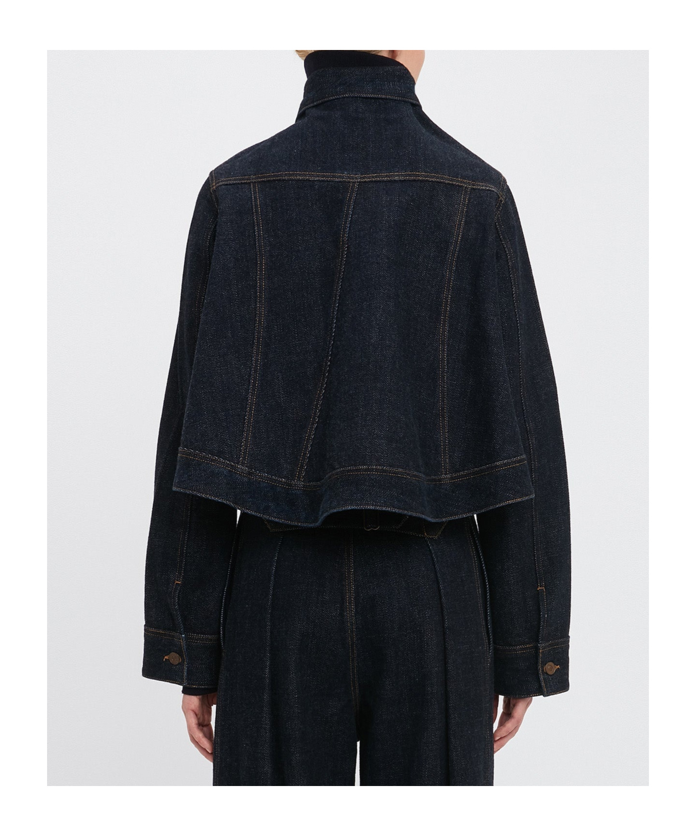Victoria Beckham Contrast Stitching Cropped Denim Jacket In Black