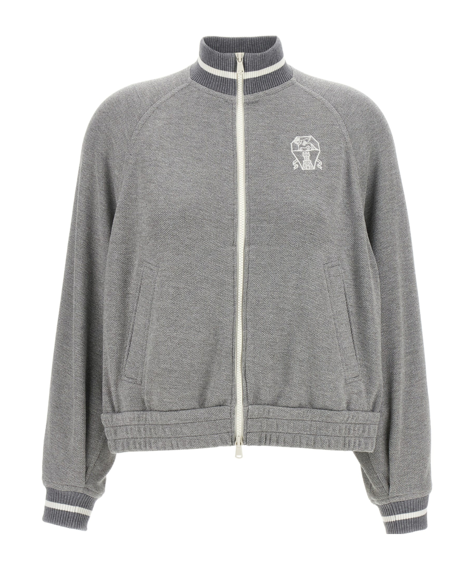 Brunello Cucinelli Logo Zipped Sweatshirt In Gray