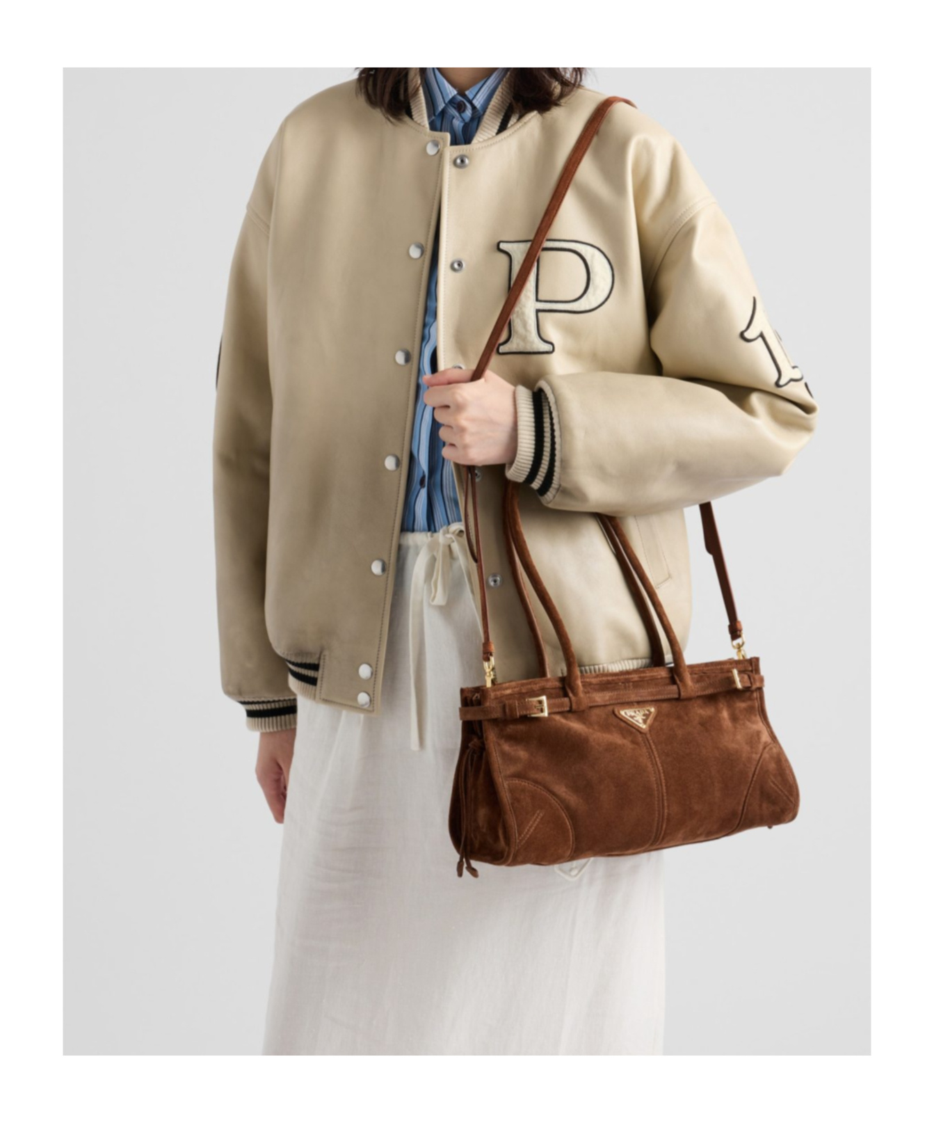 Prada Medium Suede Handbag In Cocoa Brown