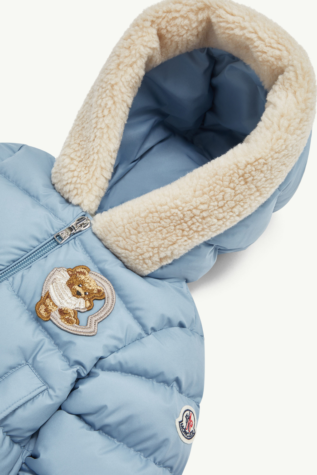 Moncler Kesimur Teddy-trimmed Hooded Down Jacket In Blue