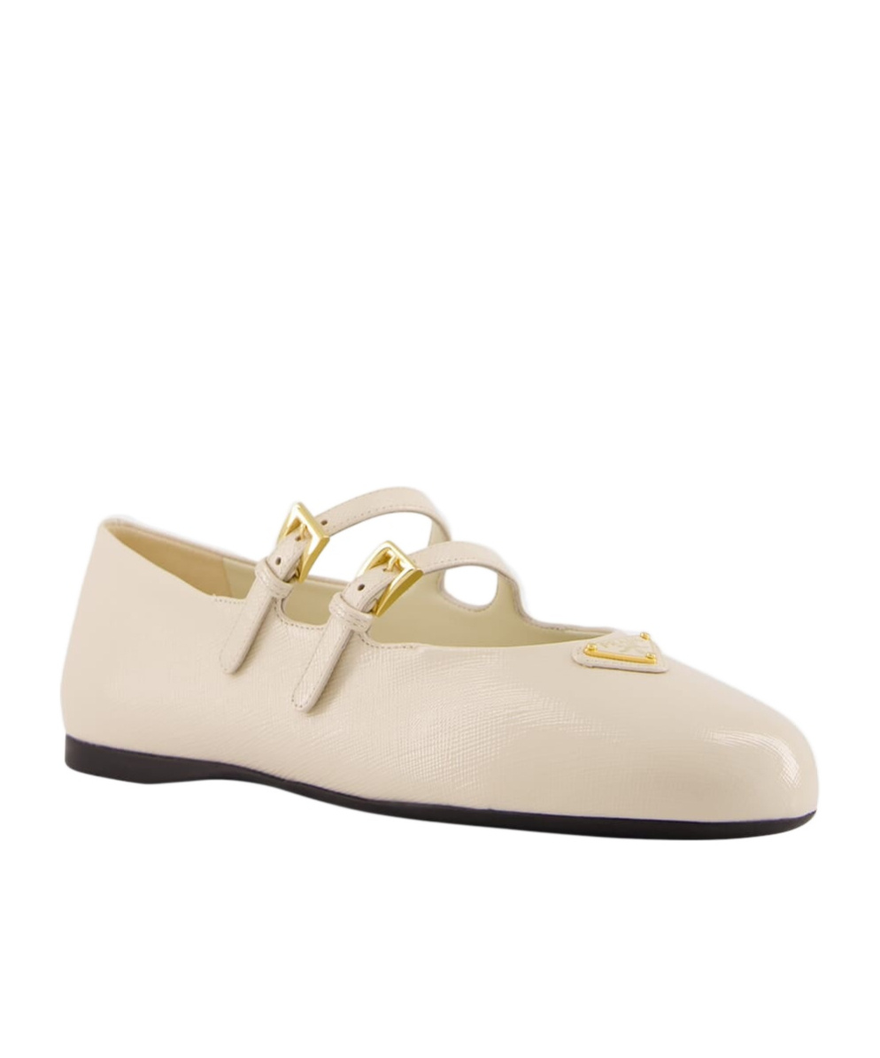 Prada Double Strap Ballet Flats Flat Shoes White In White