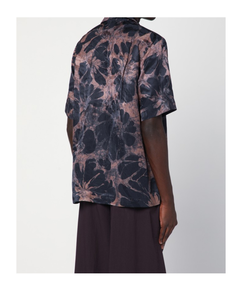 Dries Van Noten Floral Pattern Shirt With Chest Pockets And Short Sleeves In Black