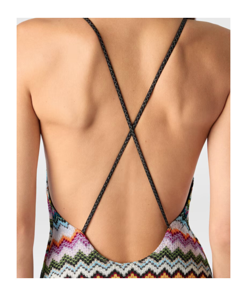Missoni One Piece Swimsuit Cross Back V Neckline In Multi