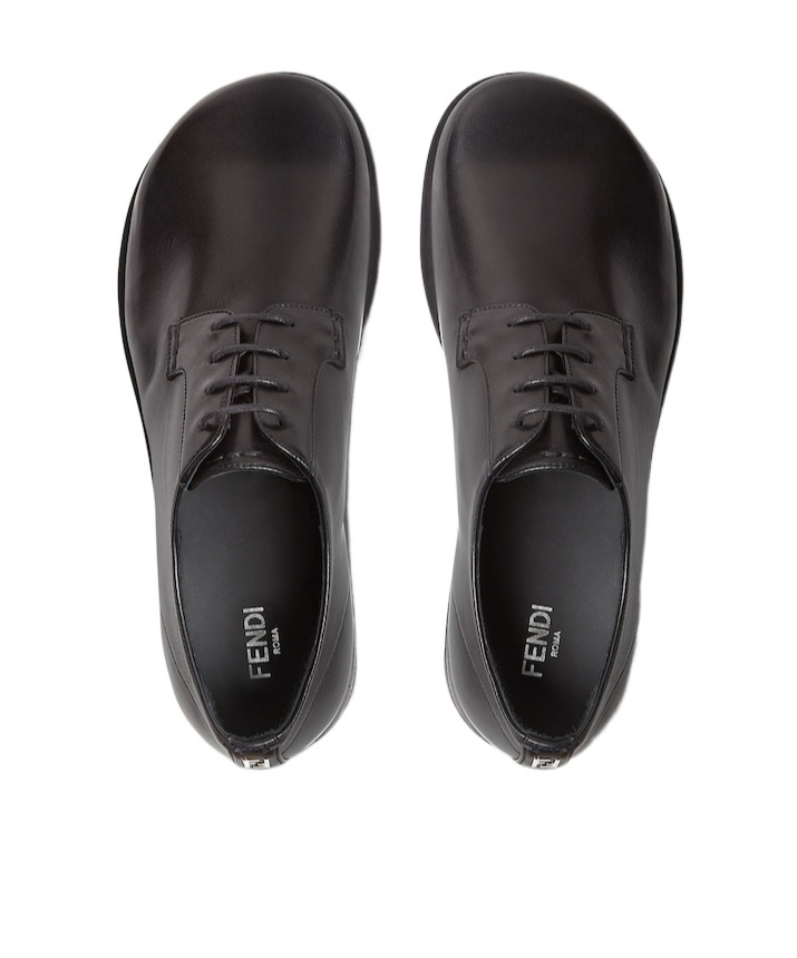 Fendi Leather Lace-up Shoes Squared Toe In Black